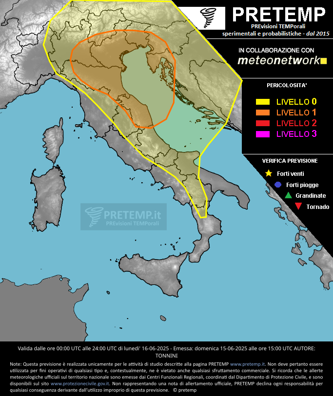 Mappa previsione del 16 giugno 2025