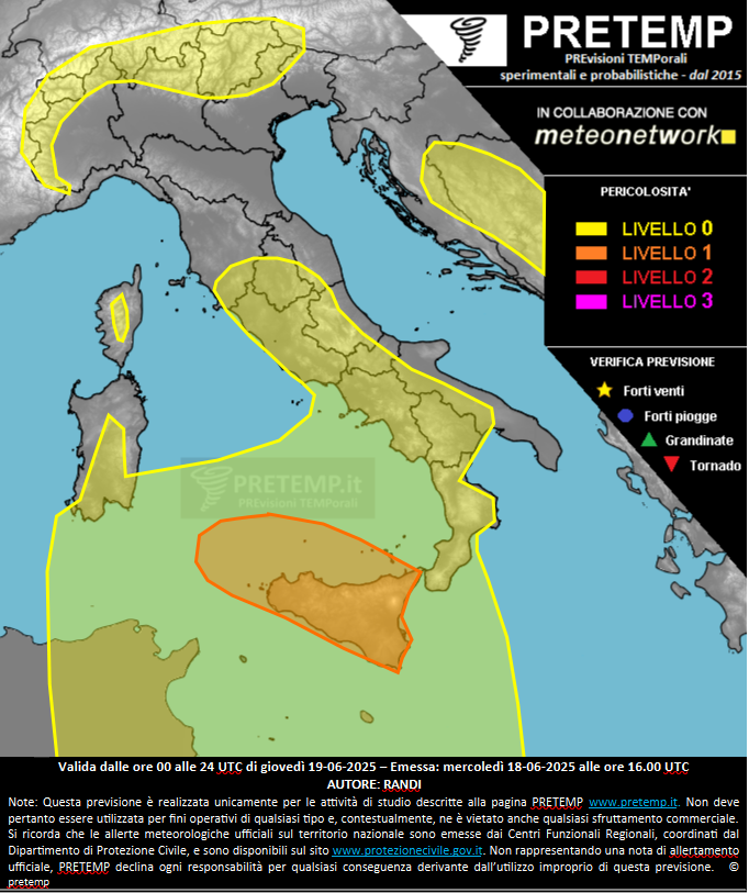 Mappa previsione del 19 giugno 2025