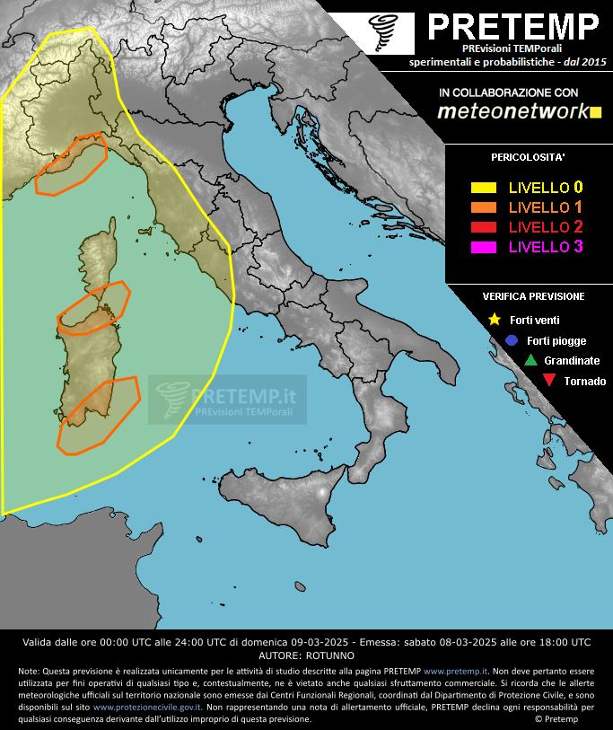 Mappa previsione del 09 marzo 2025