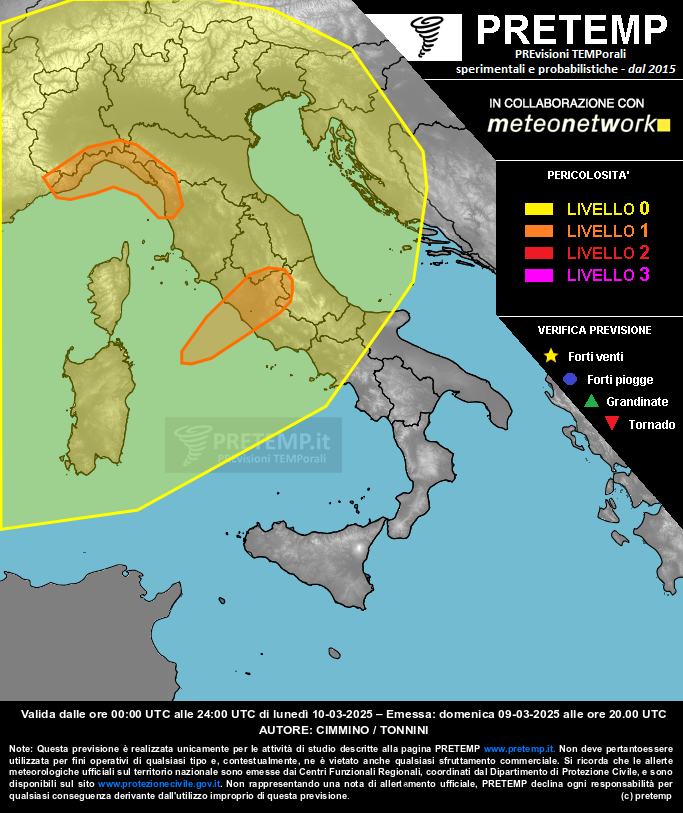 Mappa previsione del 10 marzo 2025