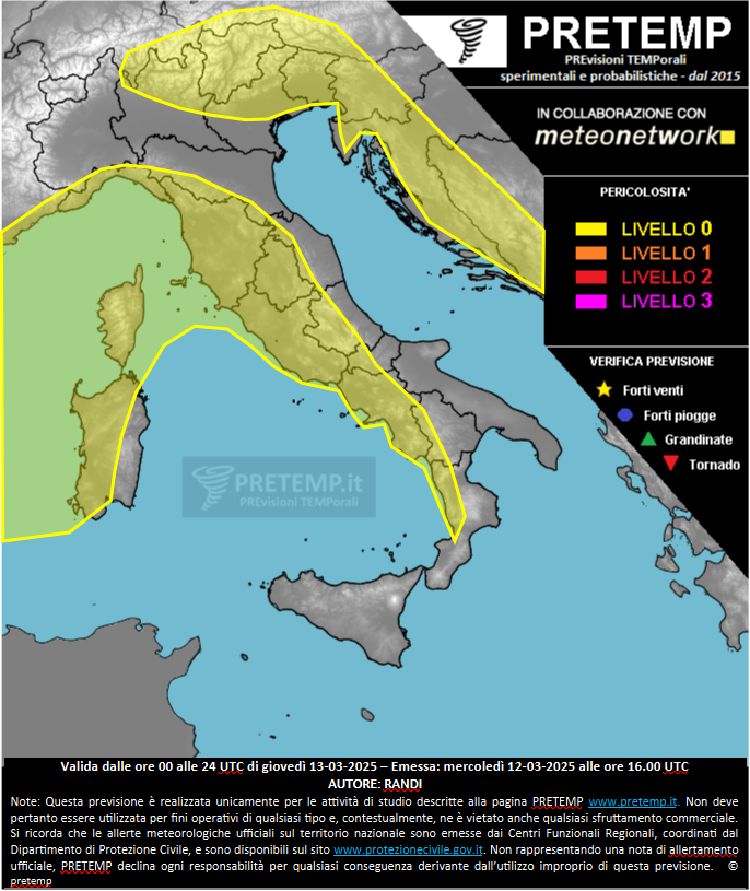 Mappa previsione del 13 marzo 2025