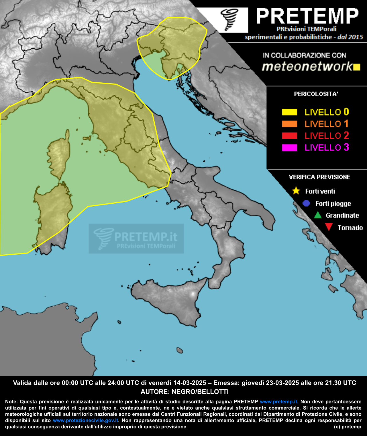 Mappa previsione del 14 marzo 2025