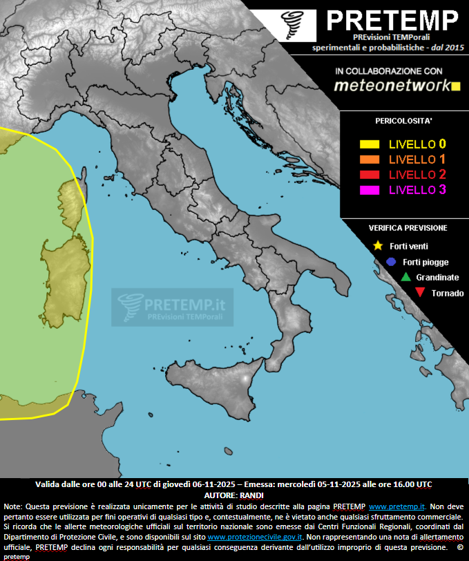 Mappa previsione del 06 novembre 2025