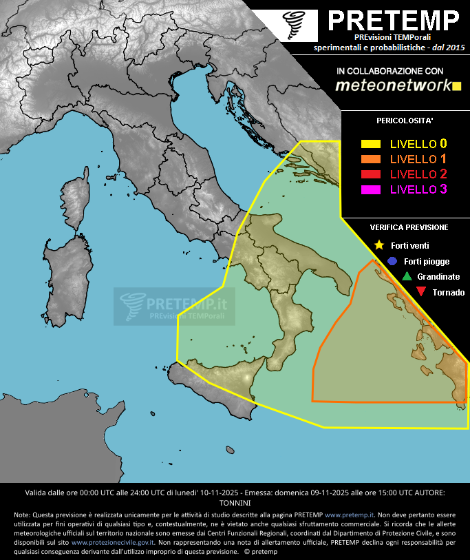 Mappa previsione del 10 novembre 2025
