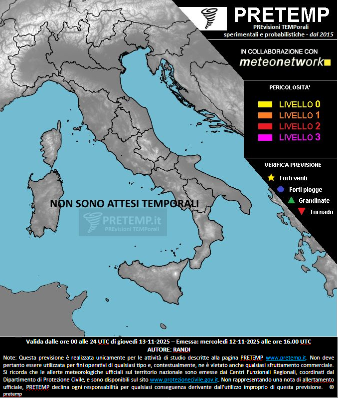 Mappa previsione del 13 novembre 2025