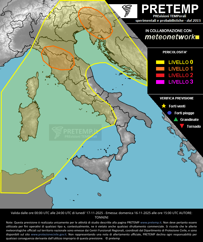 Mappa previsione del 17 novembre 2025