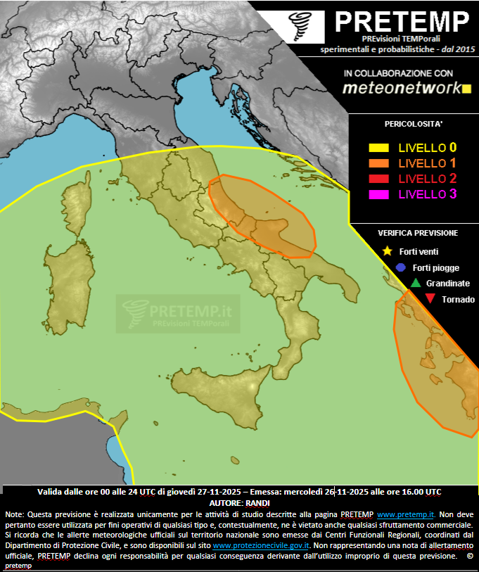 Mappa previsione del 27 novembre 2025