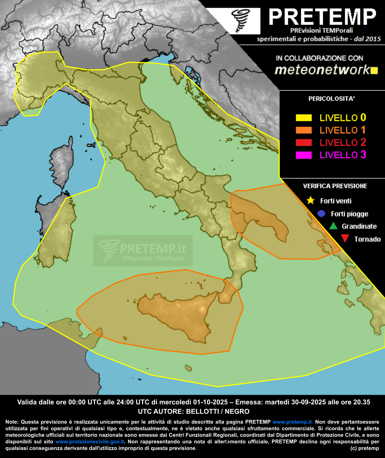Mappa previsione del 01 ottobre 2025