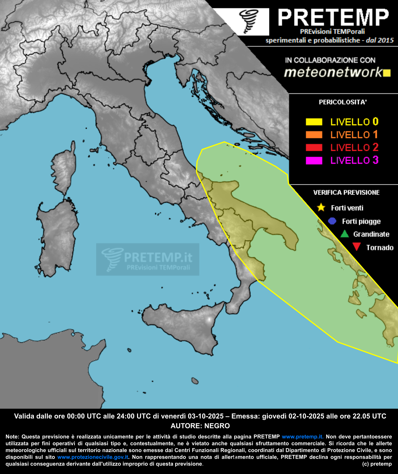 Mappa previsione del 03 ottobre 2025
