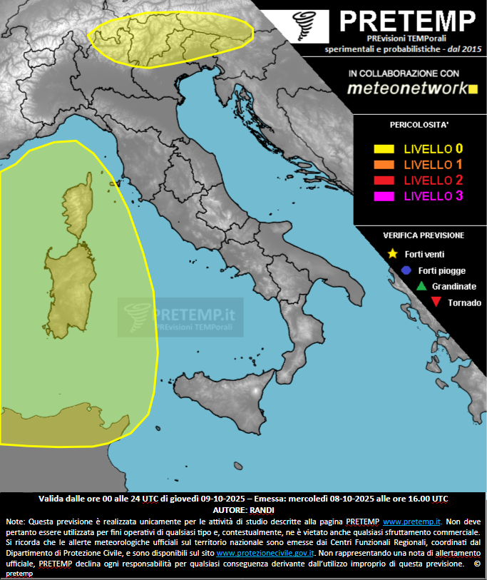 Mappa previsione del 09 ottobre 2025