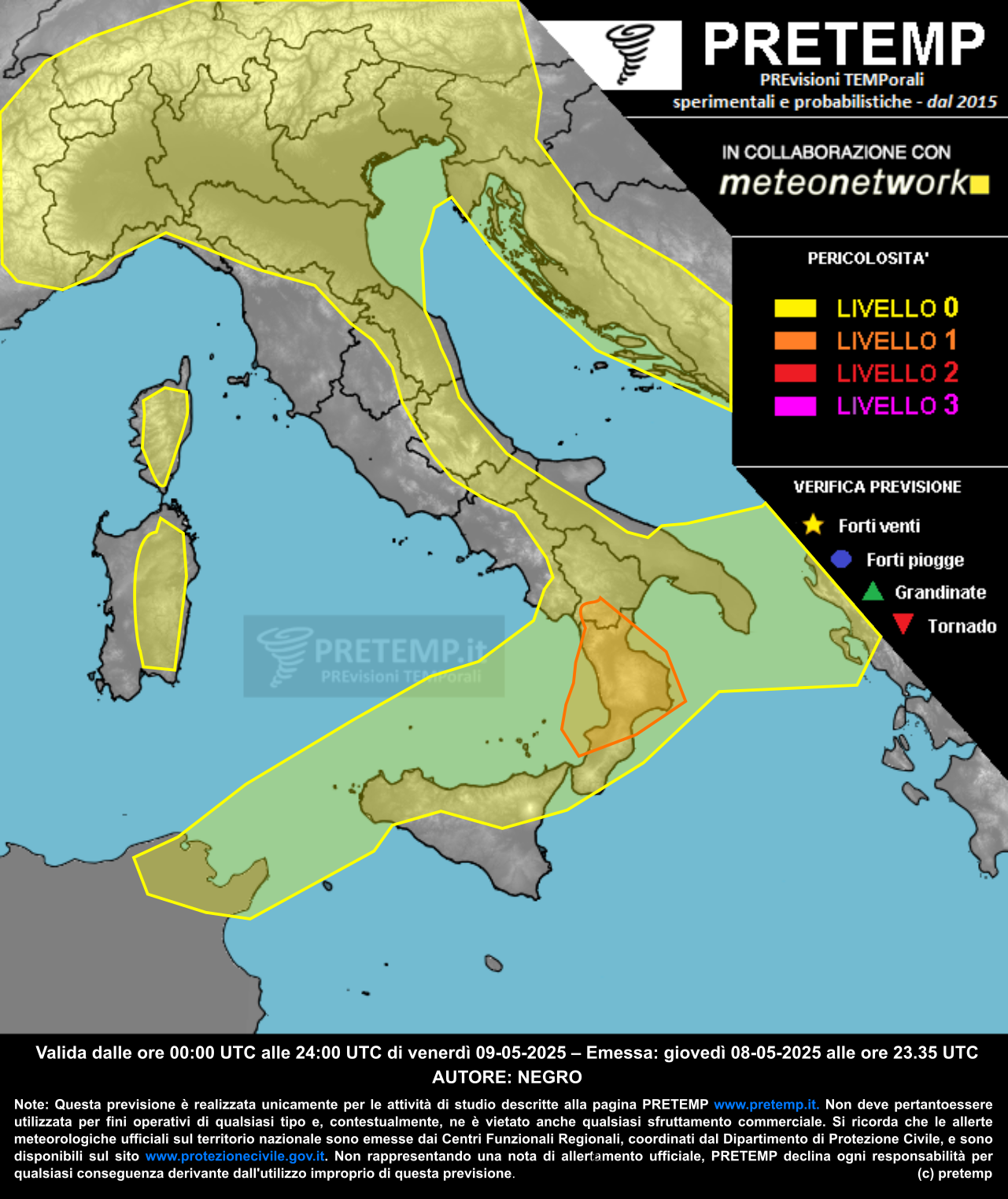 Mappa previsione del 09 maggio 2025