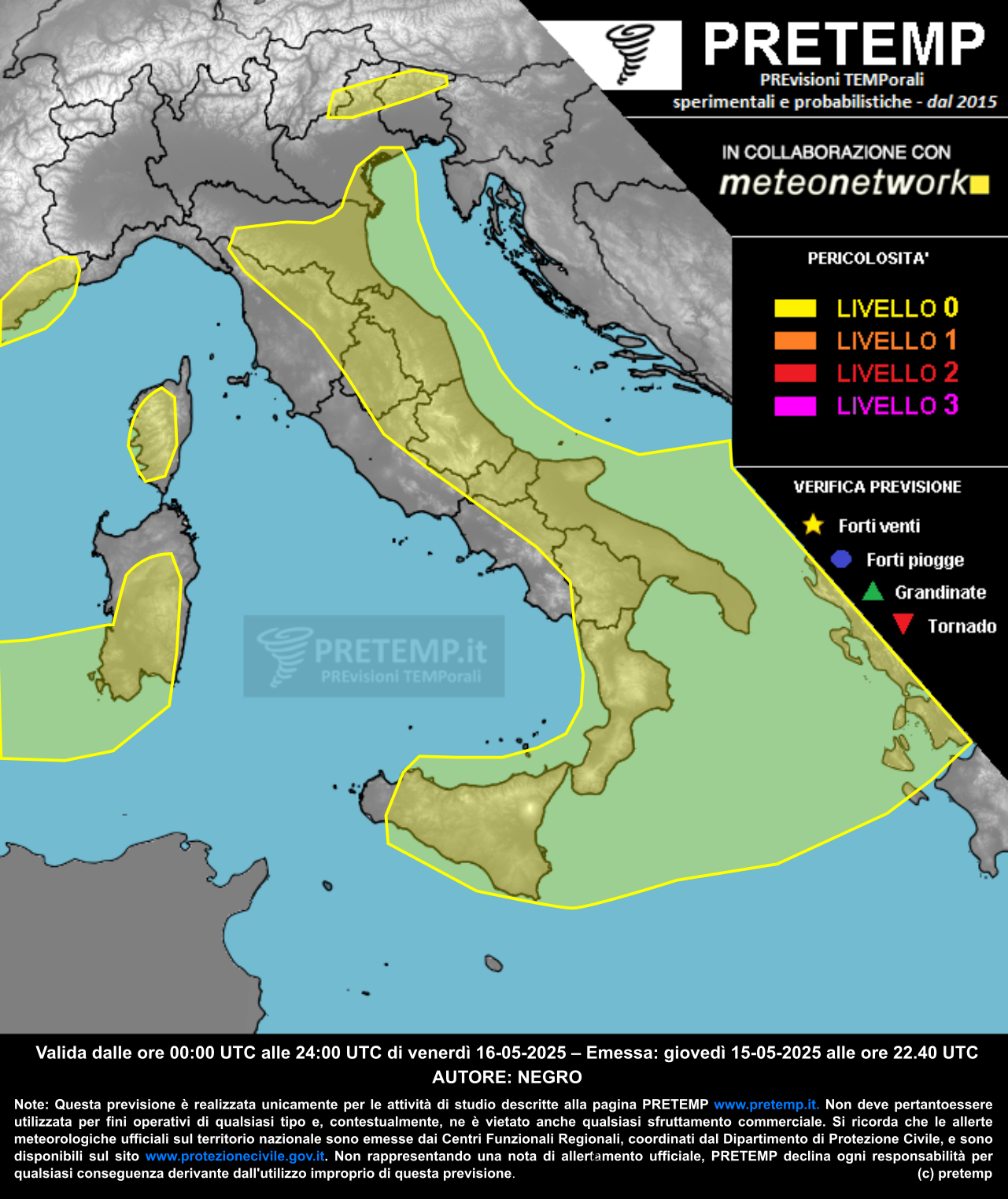 Mappa previsione del 16 maggio 2025