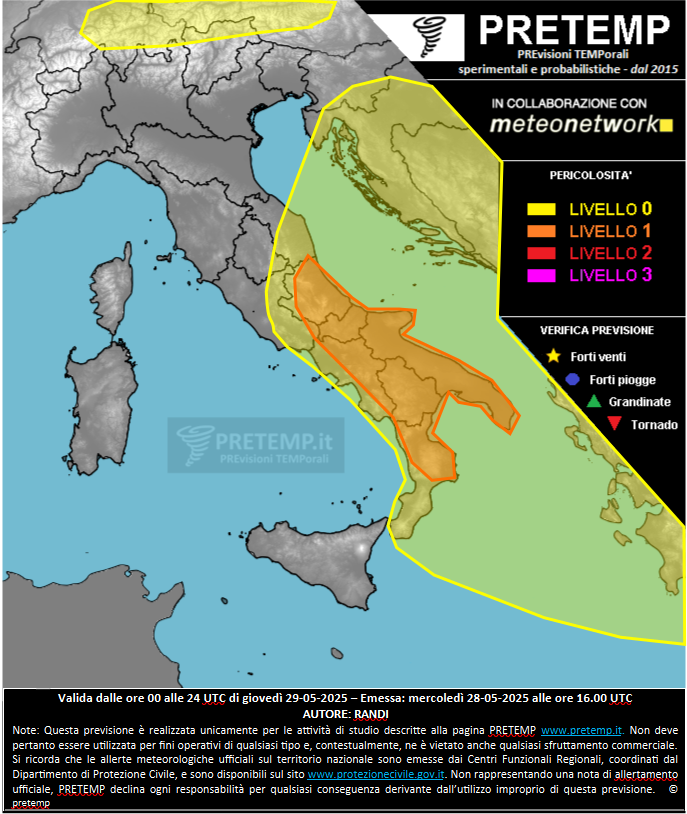 Mappa previsione del 29 maggio 2025