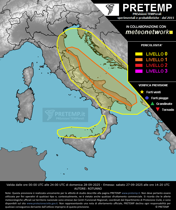 Mappa previsione del 28 settembre 2025