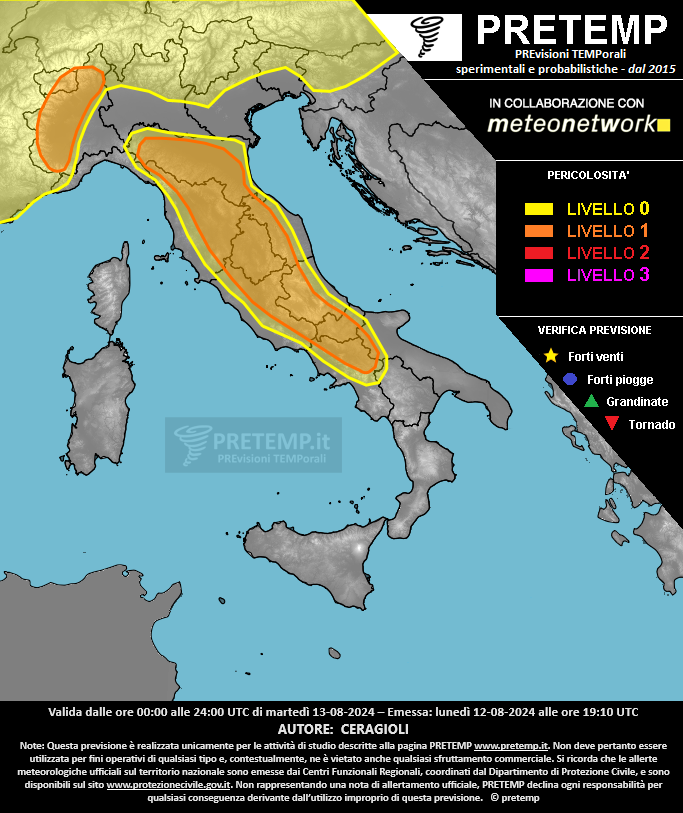 Mappa previsione del 13 agosto 2024