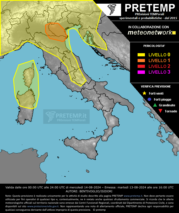 Mappa previsione del 14 agosto 2024