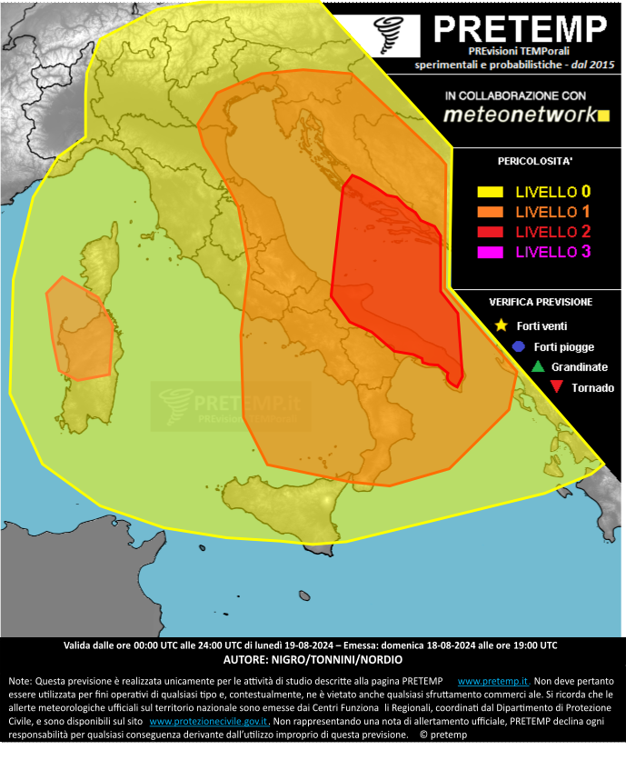 Mappa previsione del 19 agosto 2024