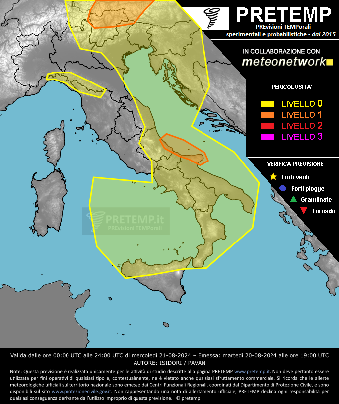 Mappa previsione del 21 agosto 2024