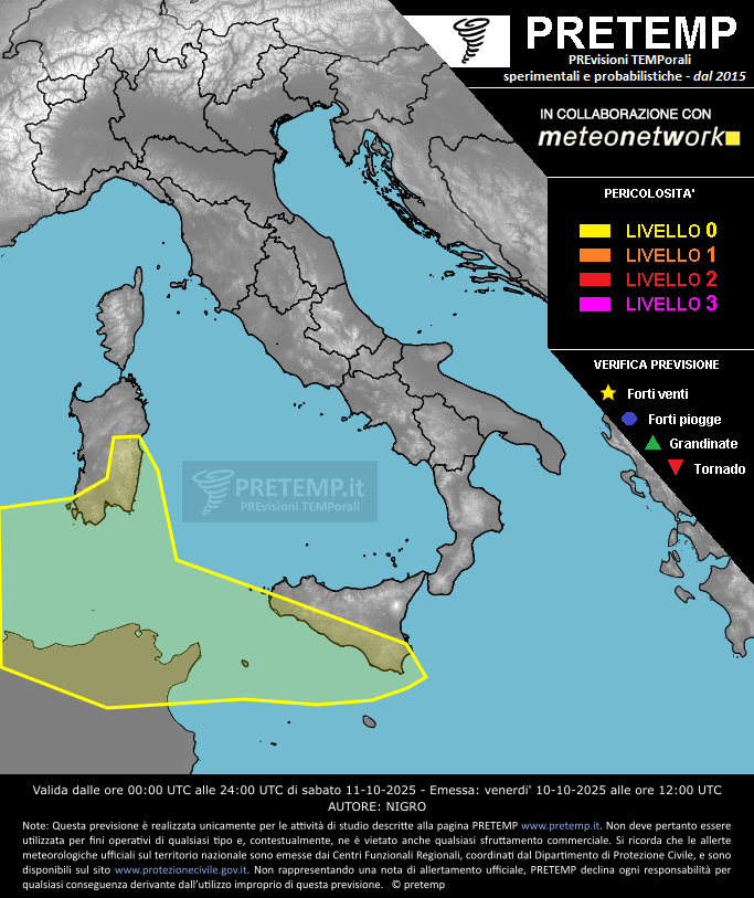 Mappa previsione del 11 ottobre 2025