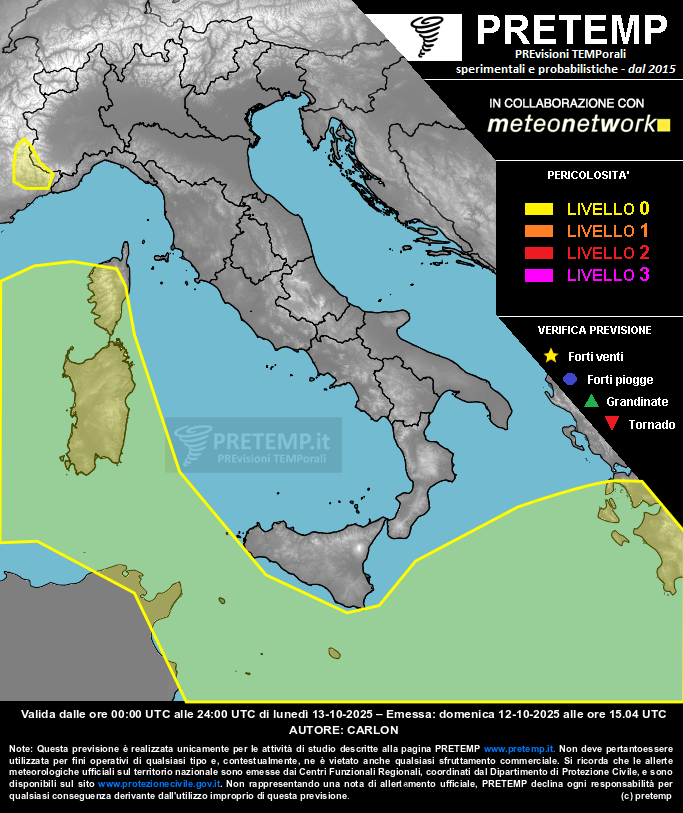 Mappa previsione del 13 ottobre 2025