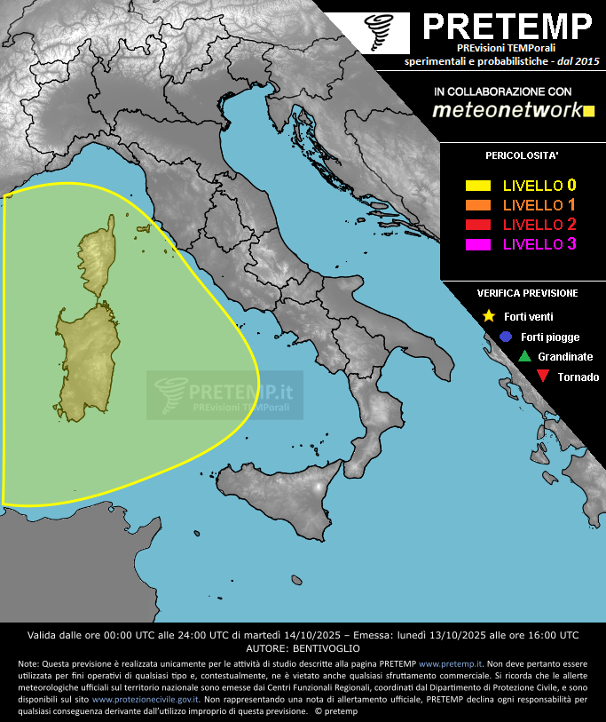 Mappa previsione del 14 ottobre 2025