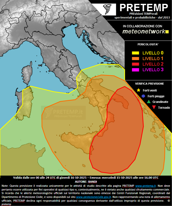 Mappa previsione del 16 ottobre 2025