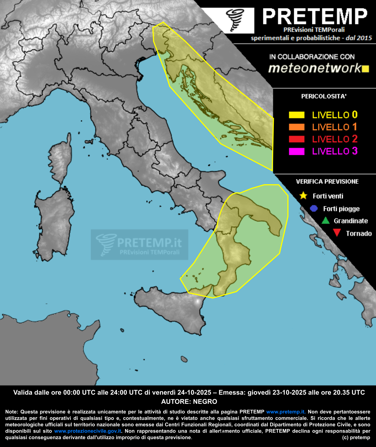 Mappa previsione del 24 ottobre 2025