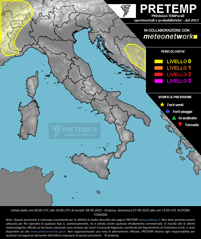 Mappa previsione del 08 settembre 2025