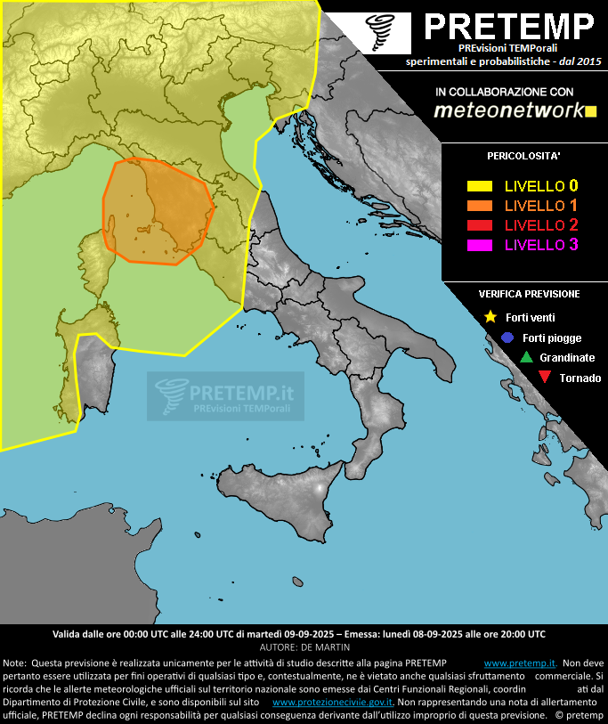 Mappa previsione del 09 settembre 2025