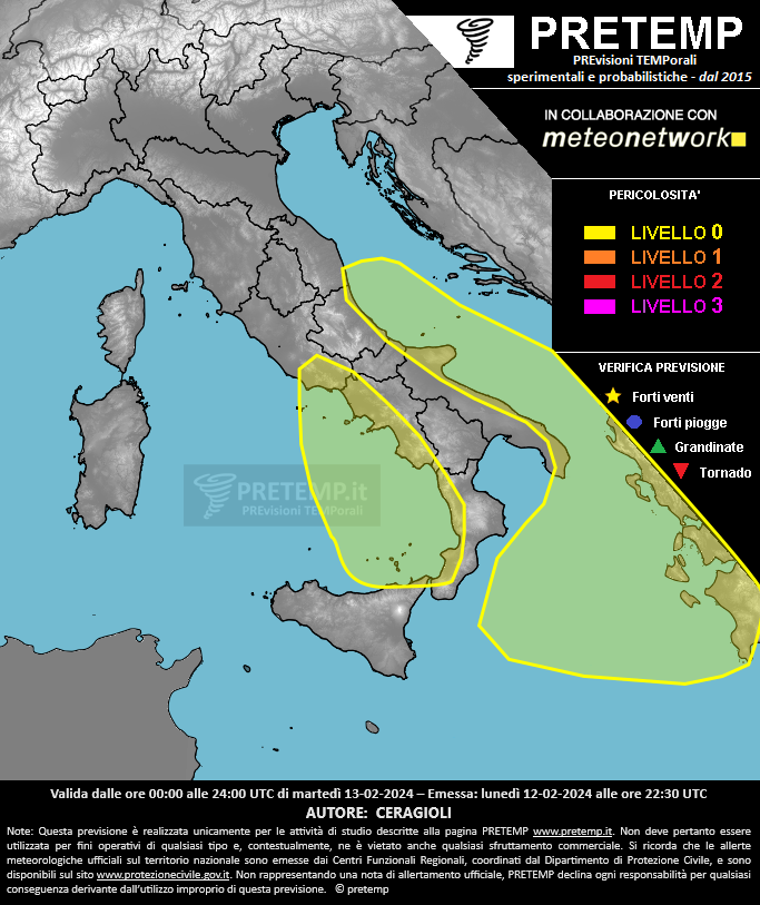 Mappa previsione del 13 febbraio 2024