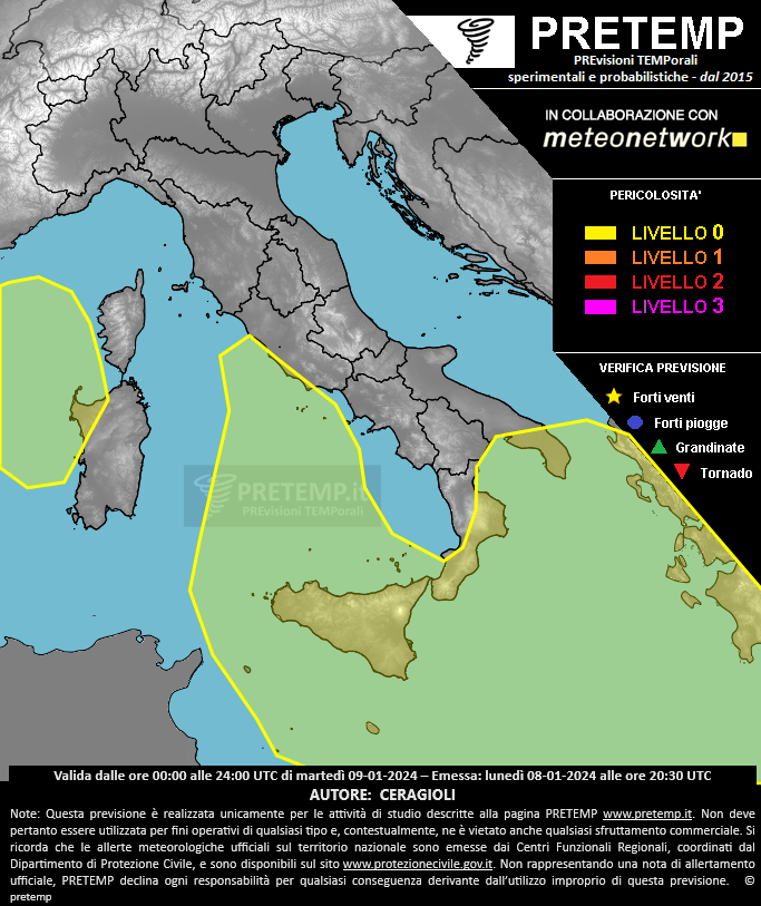 Mappa previsione del 09 gennaio 2024