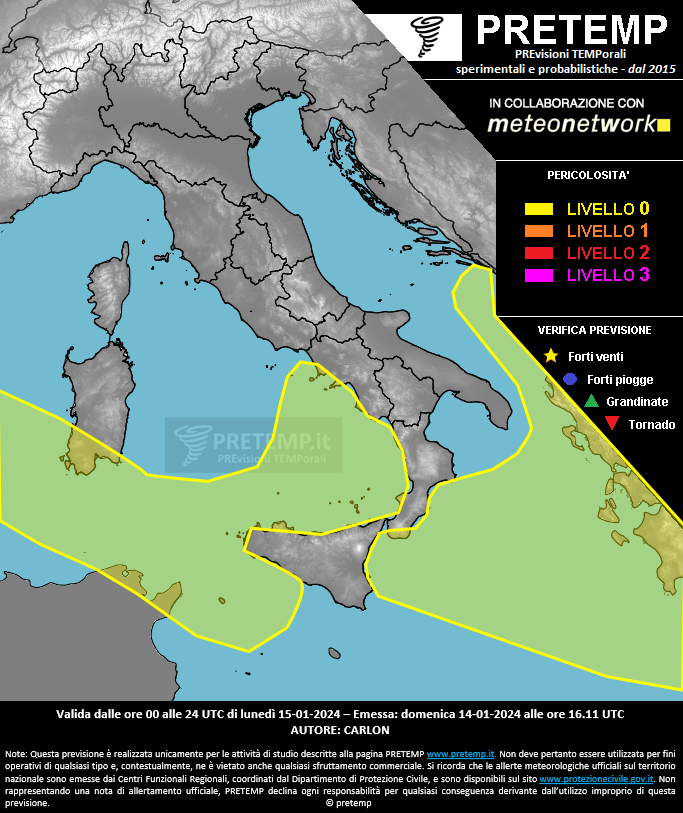 Mappa previsione del 15 gennaio 2024