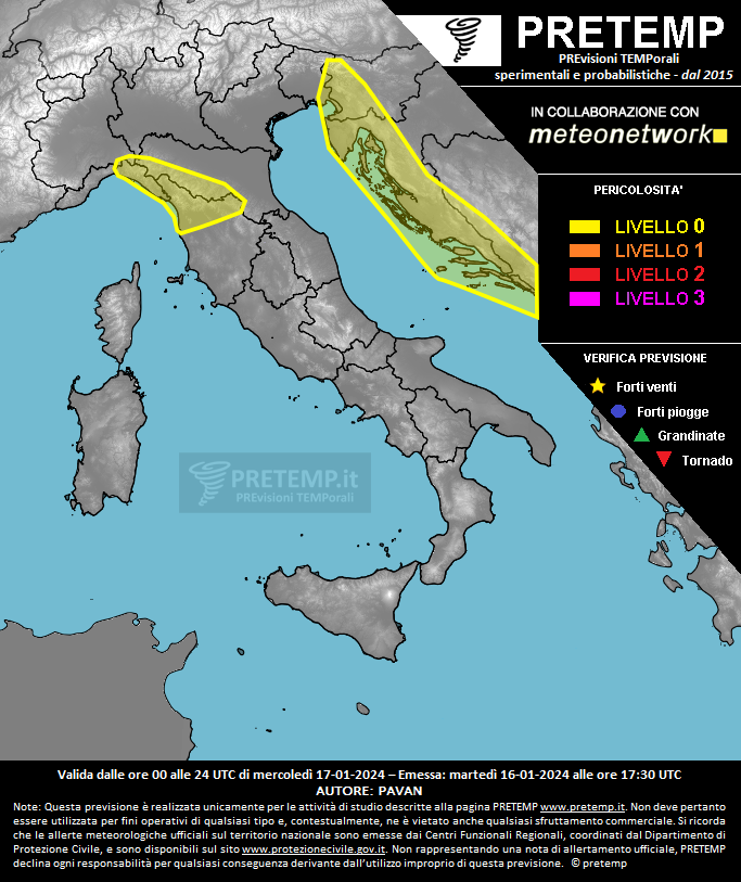 Mappa previsione del 17 gennaio 2024