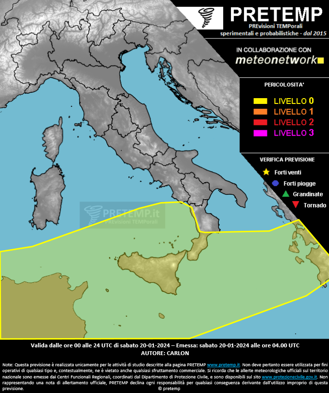 Mappa previsione del 20 gennaio 2024
