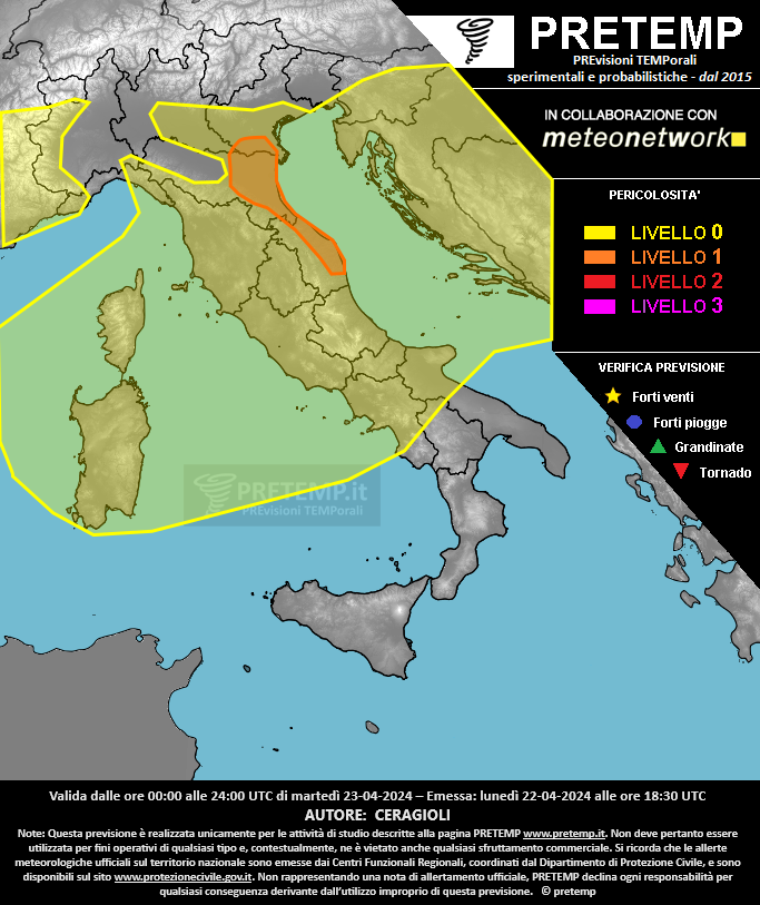 Mappa previsione del 23 aprile 2024
