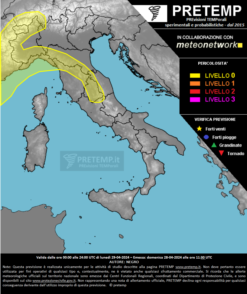 Mappa previsione del 29 aprile 2024