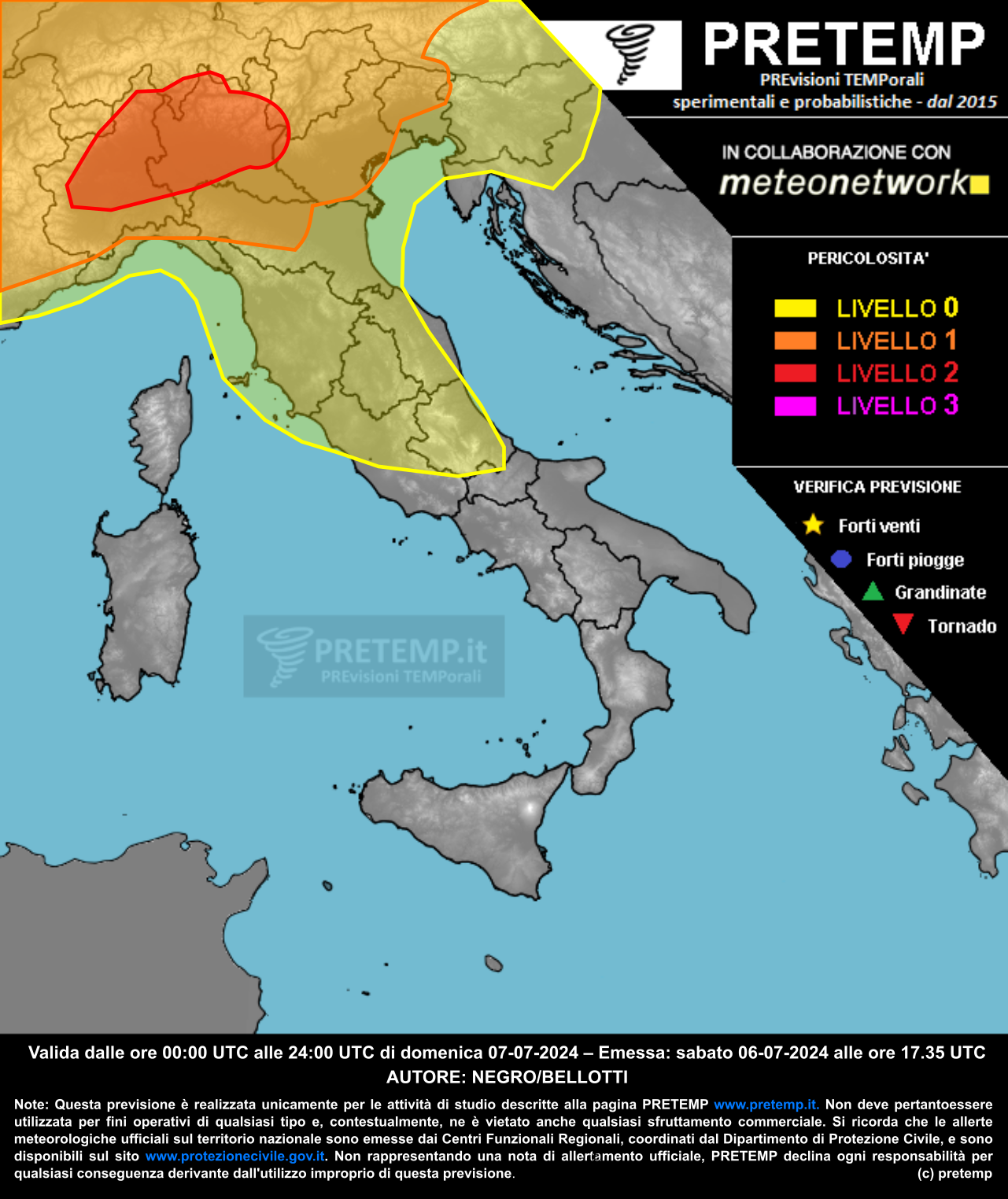 Mappa previsione del 07 luglio 2024