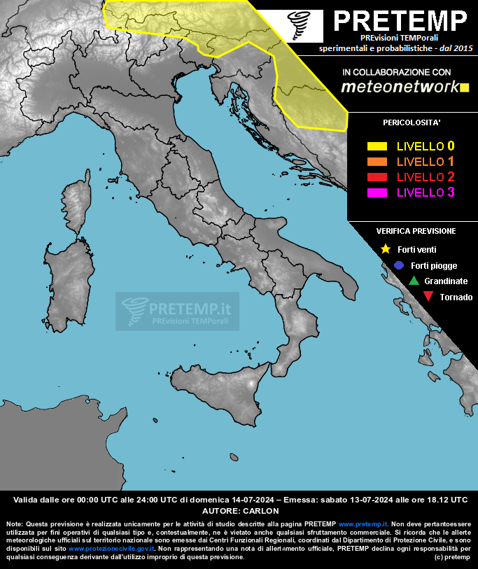 Mappa previsione del 14 luglio 2024