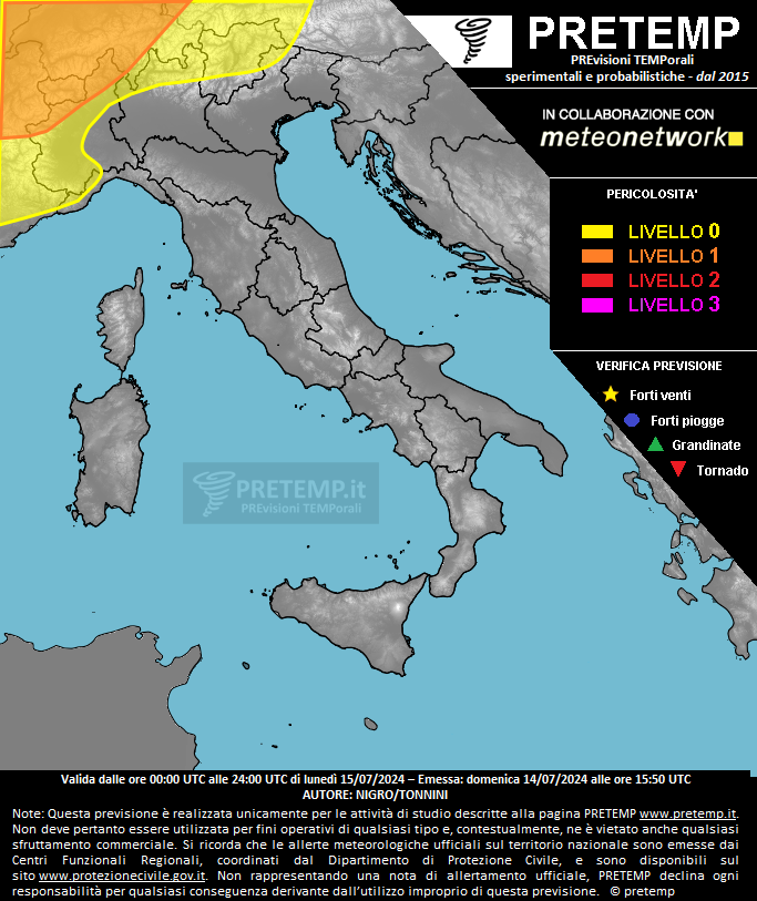 Mappa previsione del 15 luglio 2024