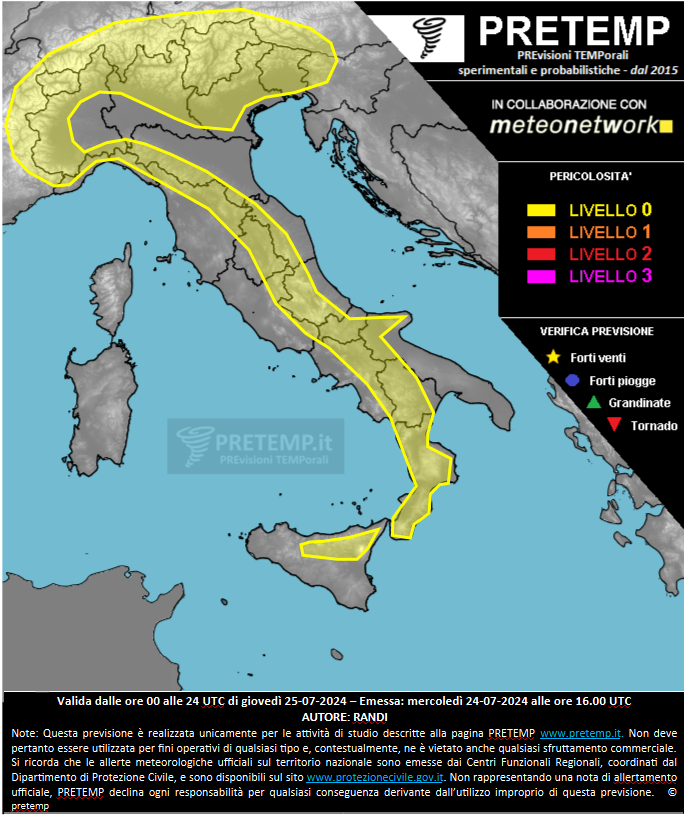 Mappa previsione del 25 luglio 2024