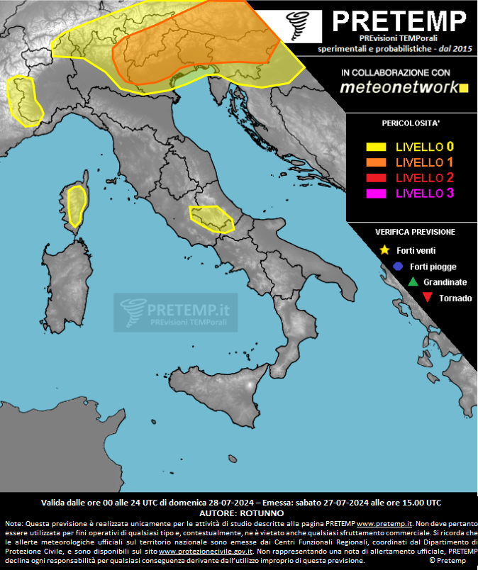 Mappa previsione del 28 luglio 2024