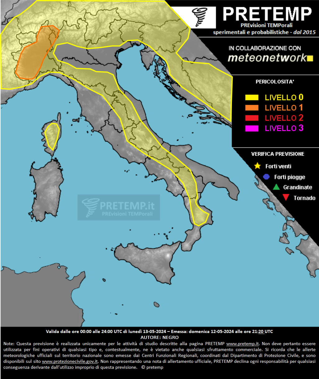 Mappa previsione del 13 maggio 2024