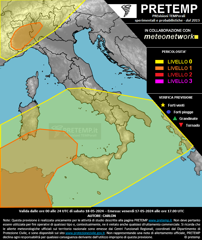 Mappa previsione del 18 maggio 2024