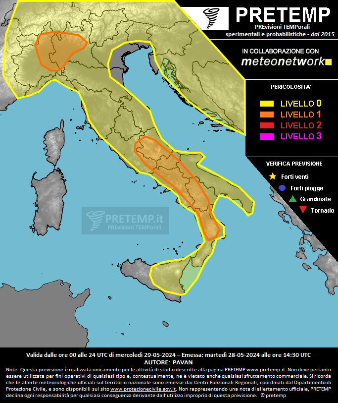 Mappa previsione del 29 maggio 2024