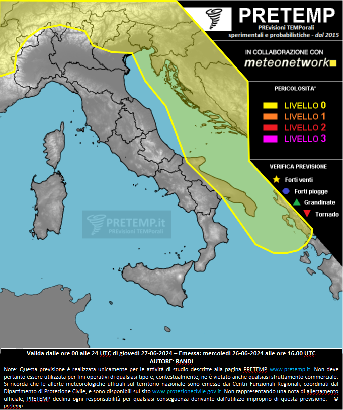 Mappa previsione del 27 giugno 2024