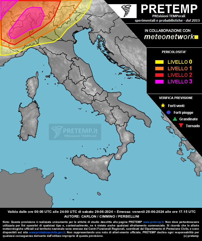 Mappa previsione del 29 giugno 2024