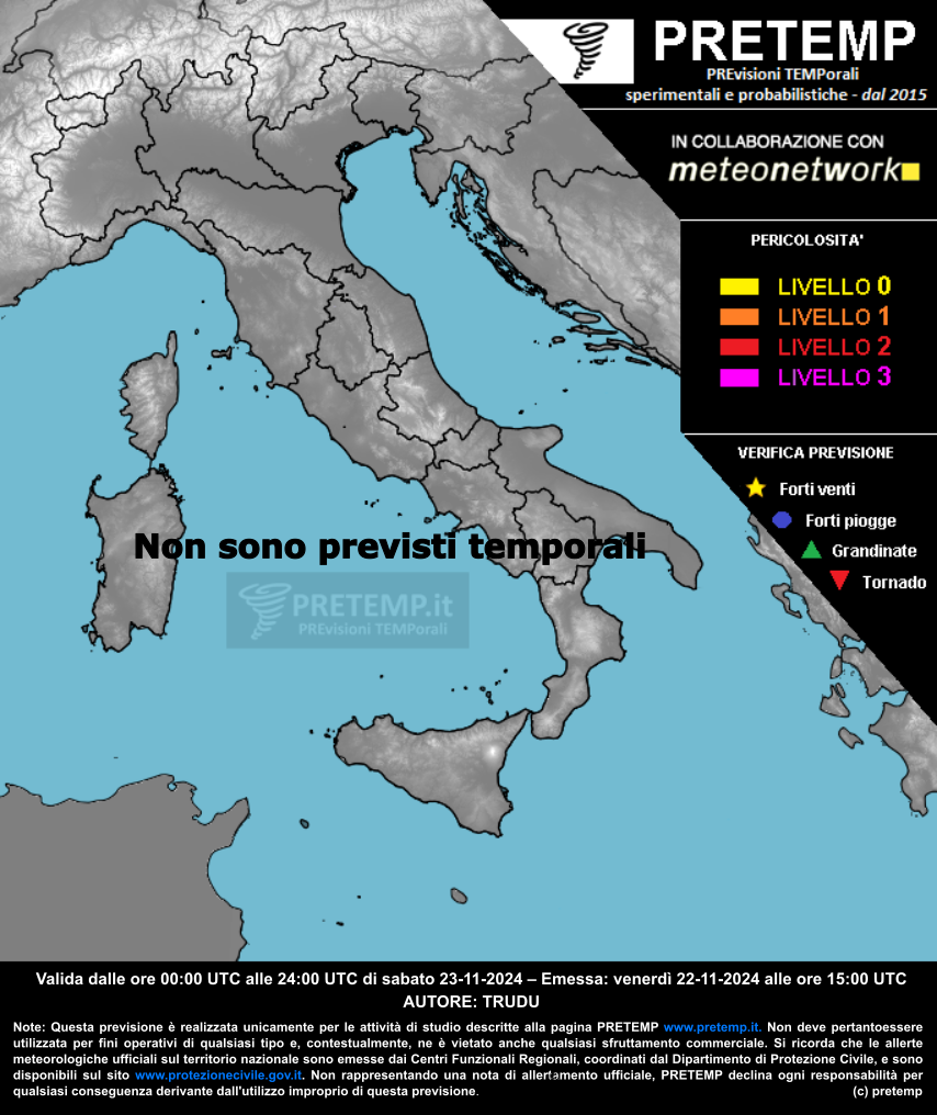 Mappa previsione del 23 novembre 2024