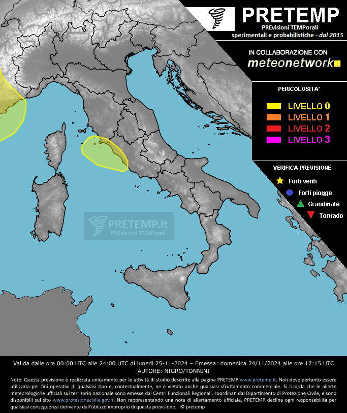 Mappa previsione del 25 novembre 2024