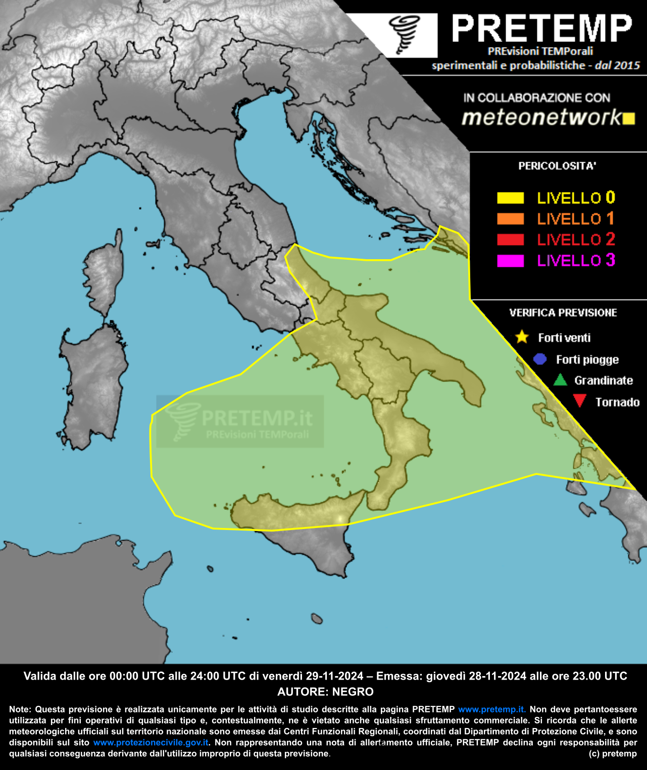 Mappa previsione del 29 novembre 2024