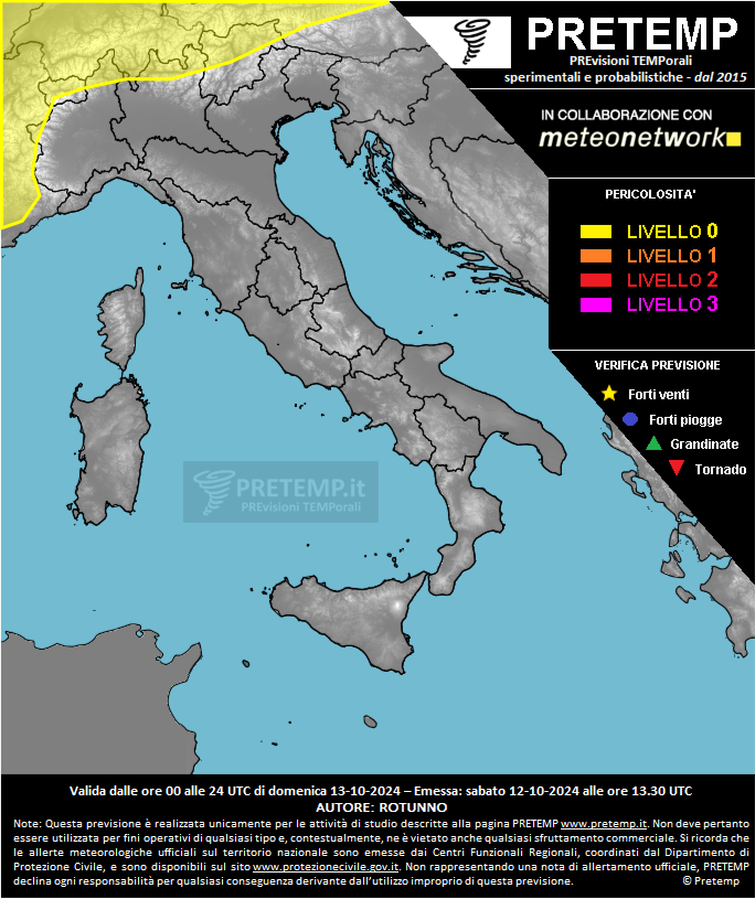 Mappa previsione del 13 ottobre 2024